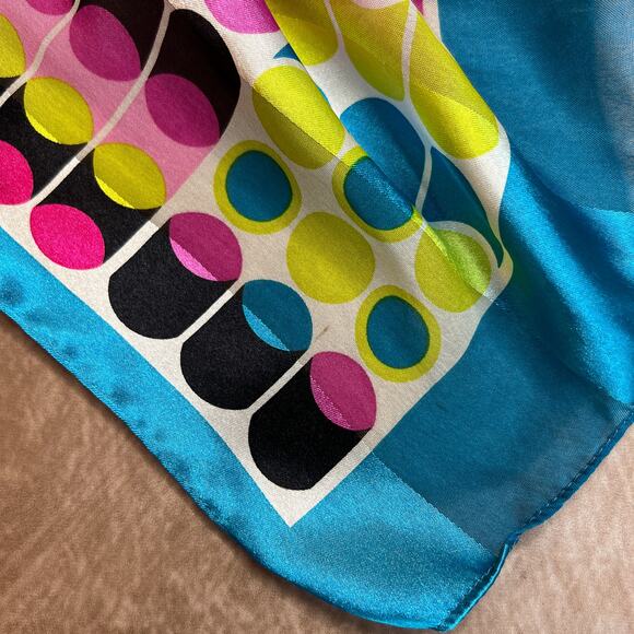 Vintage 90s Pop Art Polka Dot Satin Scarf Rectangle Multicolor Y2K McBling Euro - Picture 5 of 6